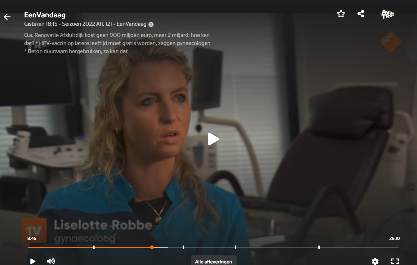 Gynaecoloog Liselotte Robbe geïnterviewd door EenVandaag over vaccineren tegen HPV
